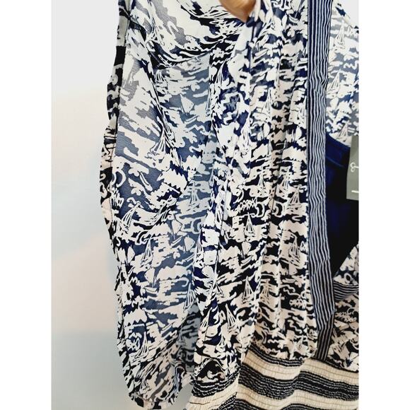 Jessica Simpson New! Blue Sailboat Print Blouse In Size Large Sheer Lined - Picture 3 of 7